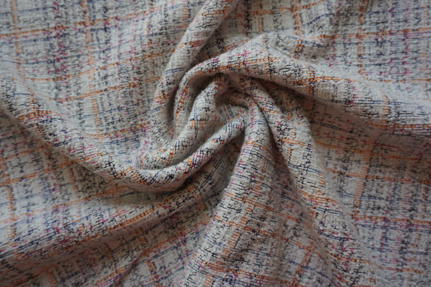 Cream & Cerise Check Tweed Fabric