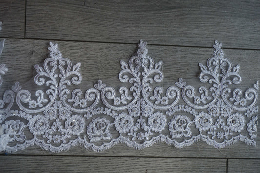 White Beaded Lace Fabric