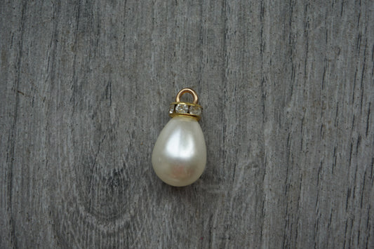 Elegant Teardrop Pearl Pendant with Gold-Tone Bail and Crystal Accents