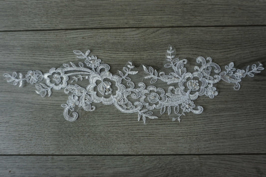White Beaded Floral Lace Appliqué