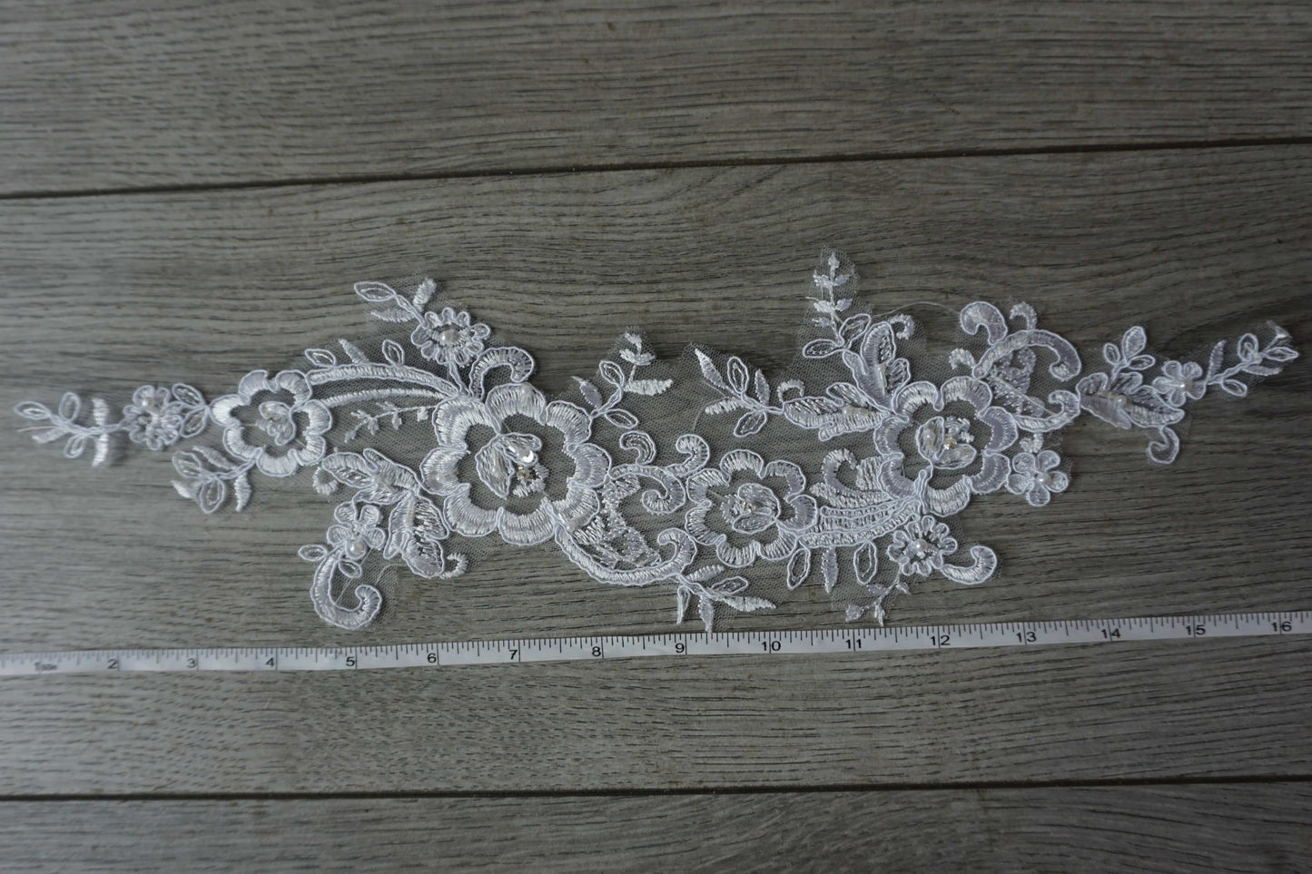 White Beaded Floral Lace Appliqué