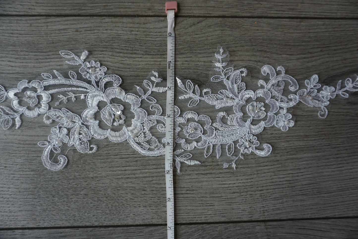 White Beaded Floral Lace Appliqué