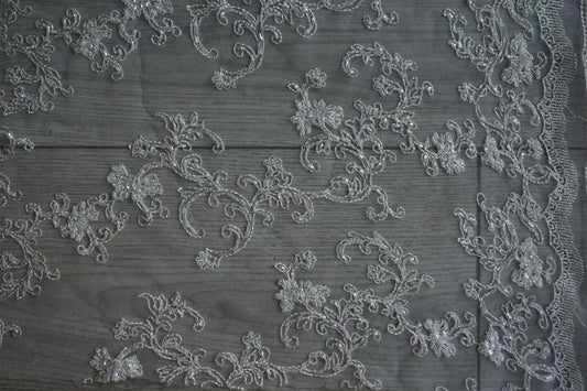 Beaded Silver Lace with Scalloped Edge
