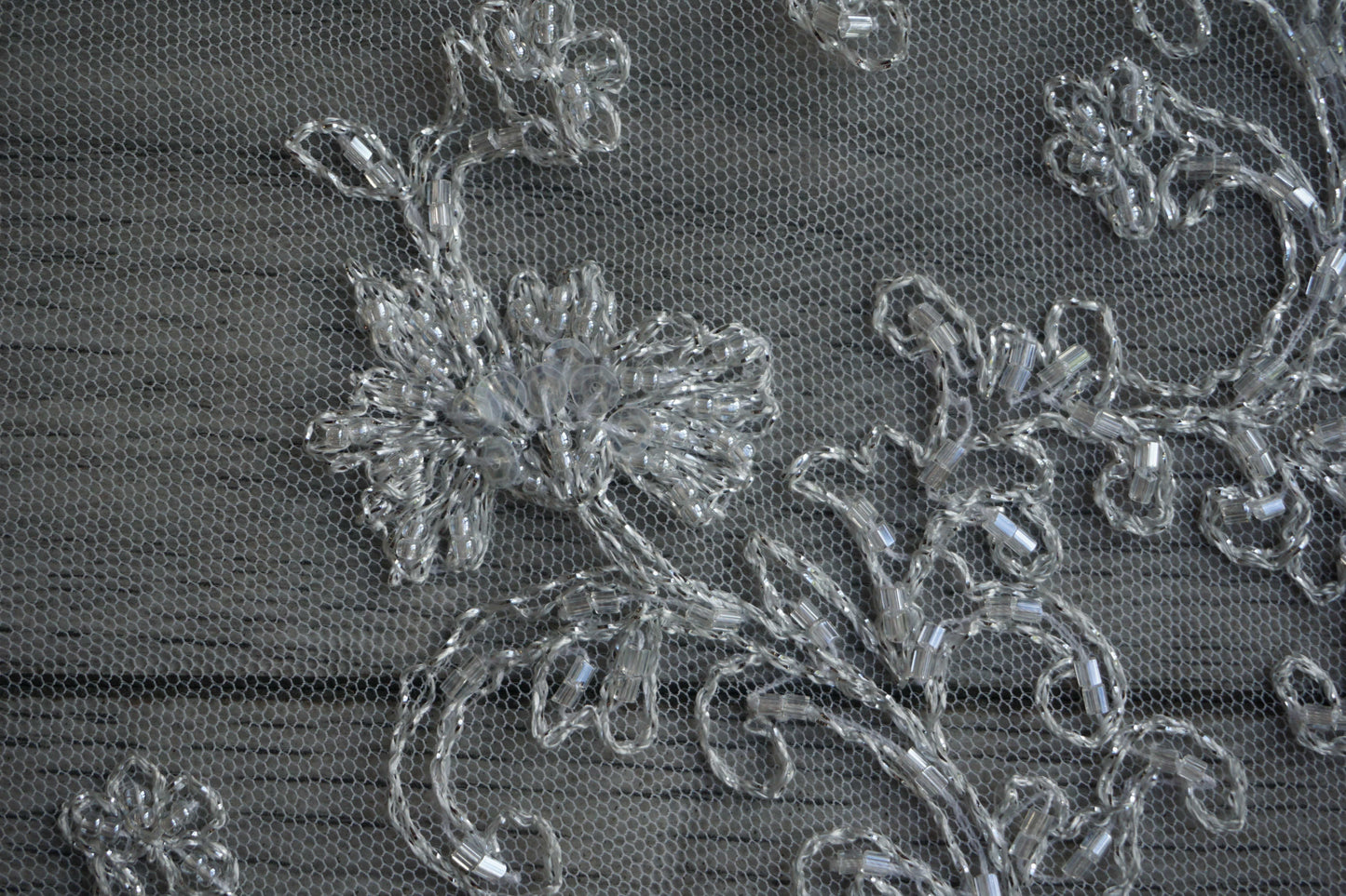 Beaded Silver Lace with Scalloped Edge