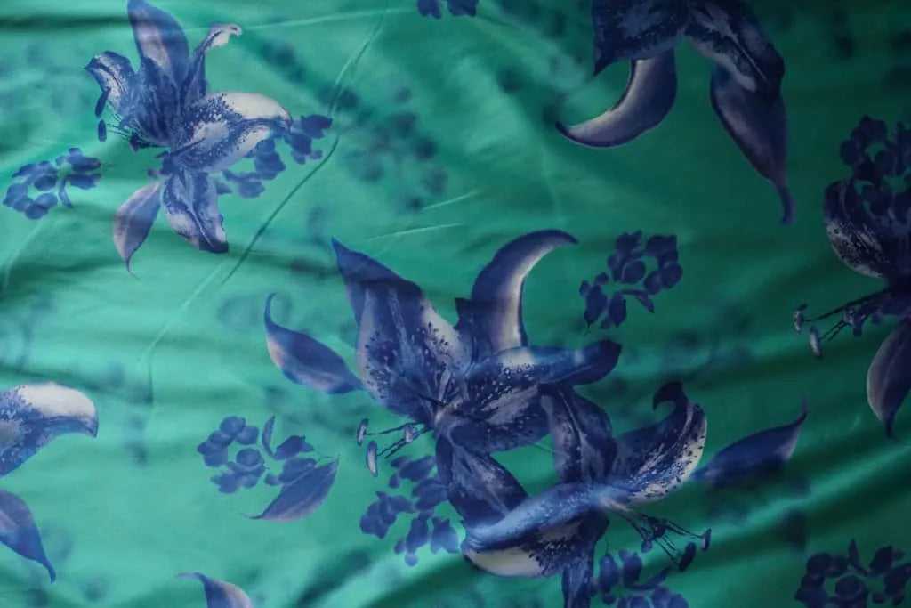 Jade green & blue floral Silky Satin