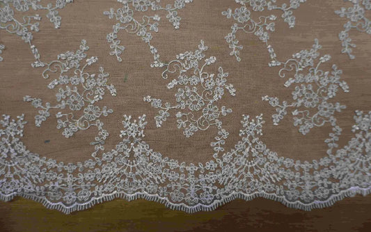 White Tulle Floral Lace with Scalloped Edge.