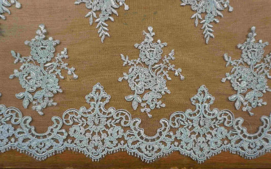 Aquamarine Tulle Floral Lace with Scalloped Edge