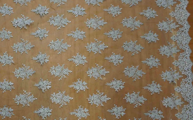 Aquamarine Tulle Floral Lace with Scalloped Edge