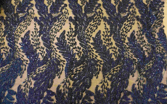 Navy Lace with Feather pattern and Sequin detail
