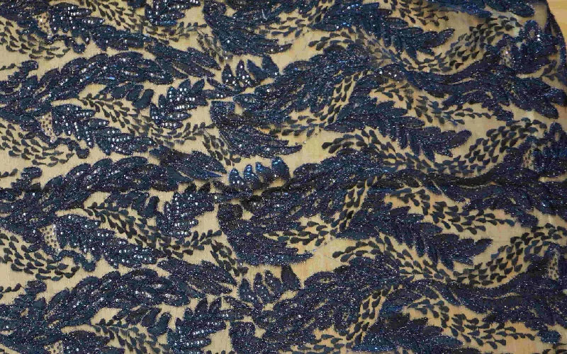 Navy Lace with Feather pattern and Sequin detail