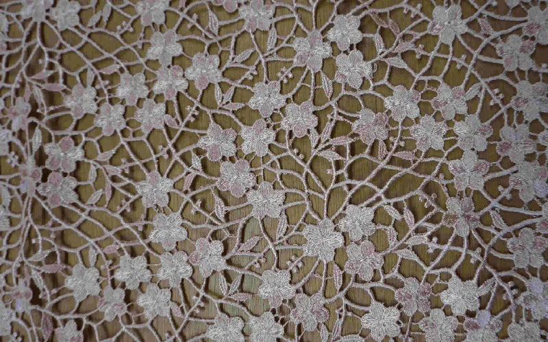 Floral Scallop Edged Lace Ivory & Pink