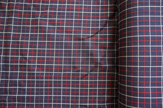 Navy, Red & White Check Stretch Viscose Blend Fabric