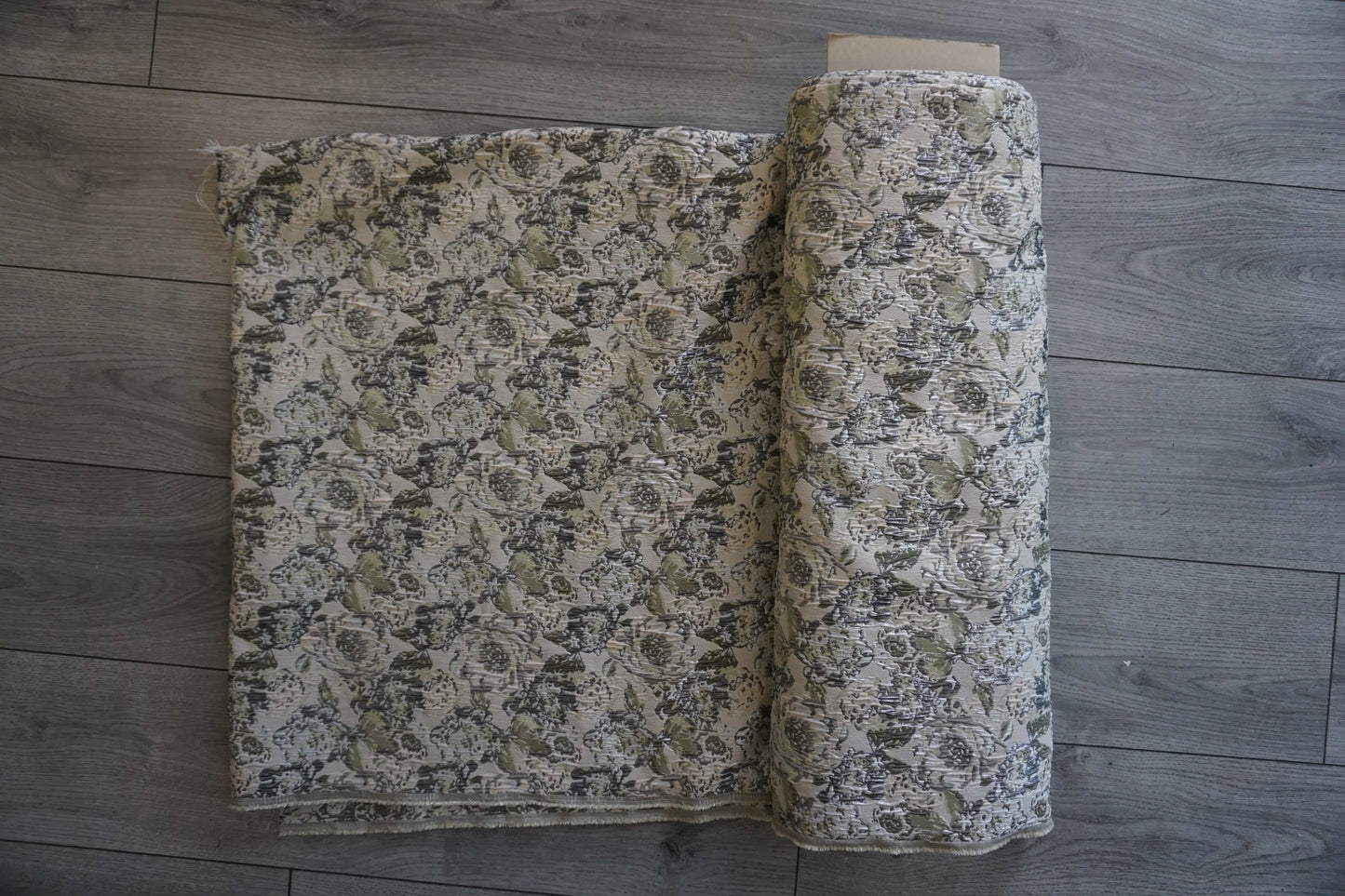 Pistachio, Cream & Silver Floral Brocade