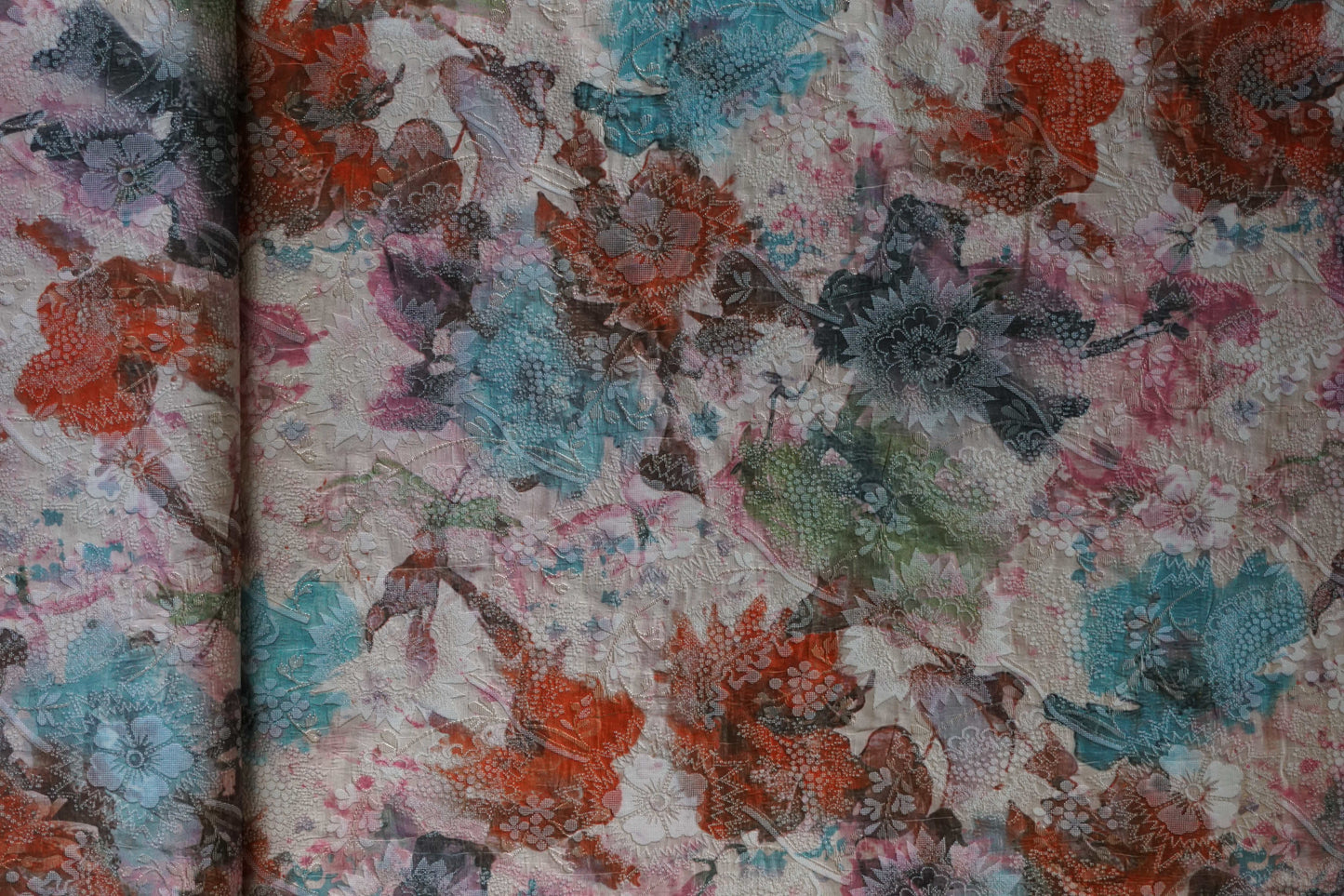 Vibrant Multi-Colour Brocade with Silver Shimmer