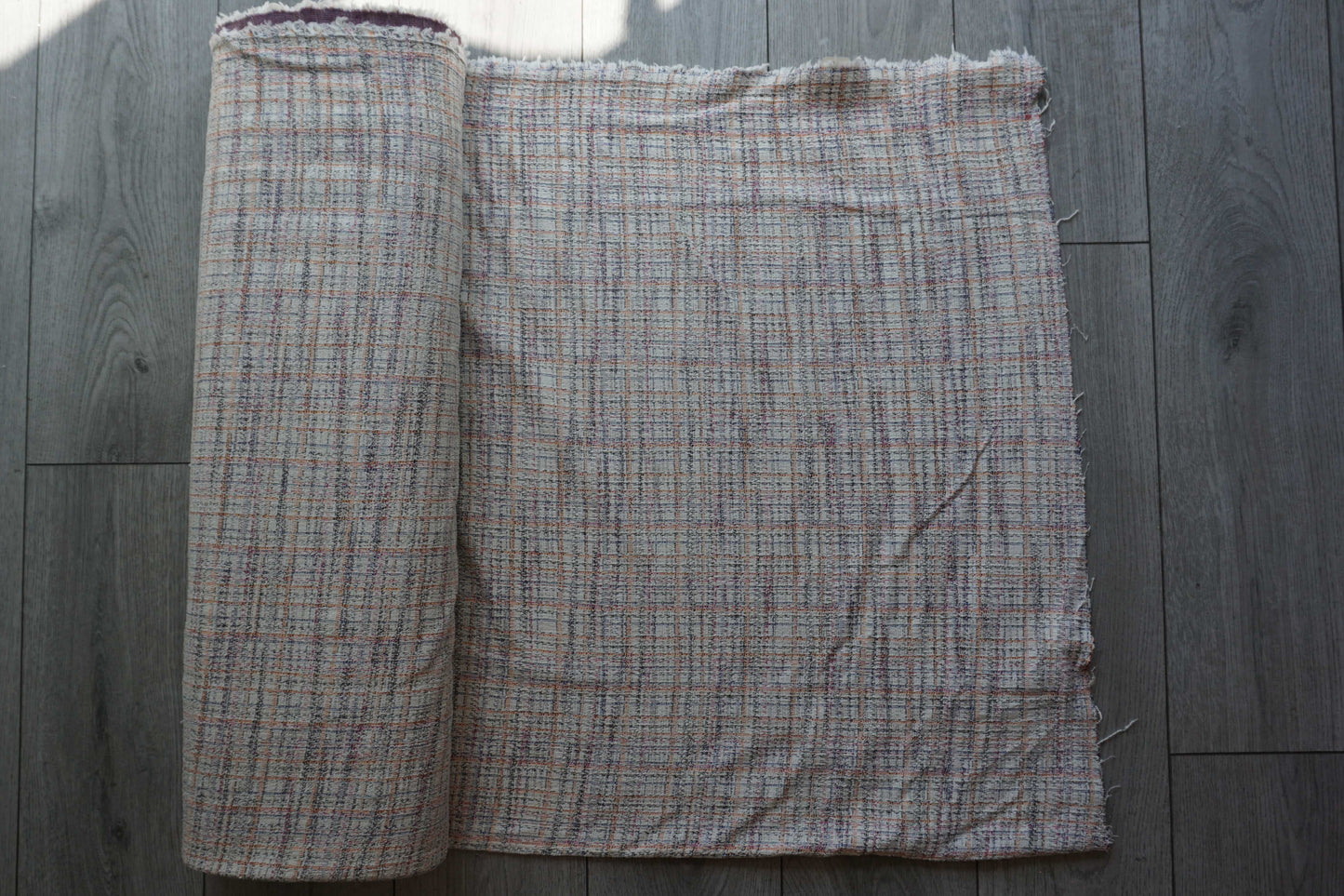Cream & Cerise Check Tweed Fabric