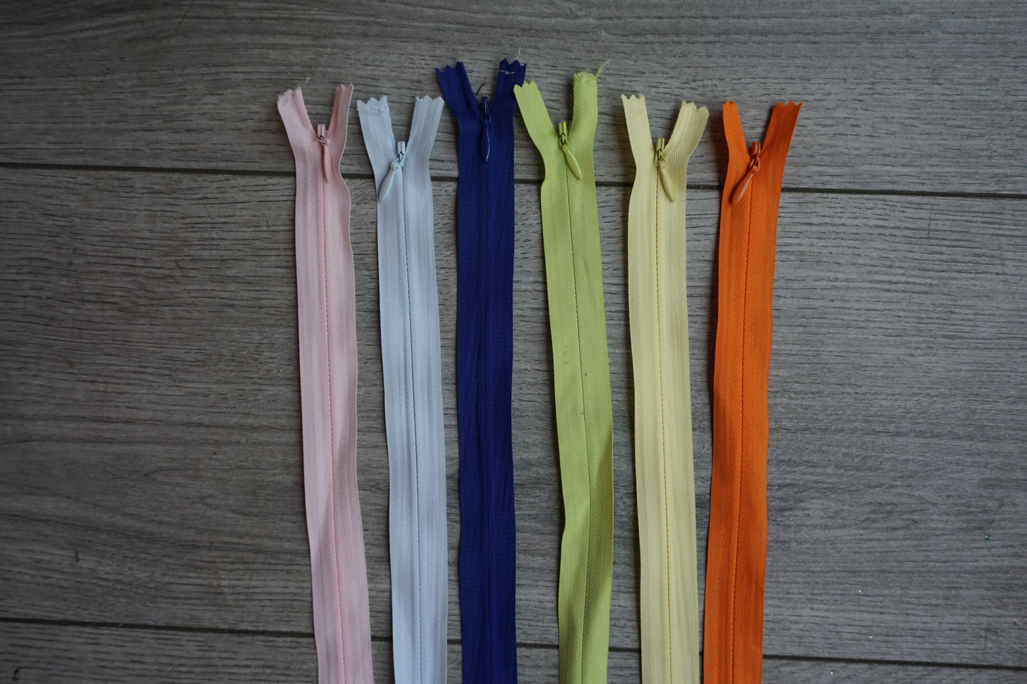 Nylon Invisible Zipper Light Pink, Light Blue, Royal Blue, Orange and Lime Green