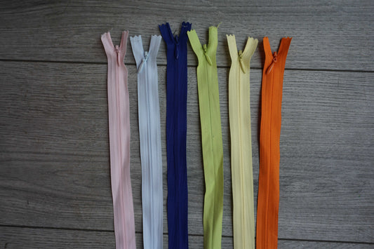 Nylon Invisible Zipper Light Pink, Light Blue, Royal Blue, Orange and Lime Green