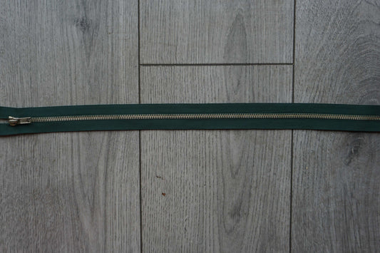 Open-Ended Dark Green Zipper with Brass Metal Teeth
