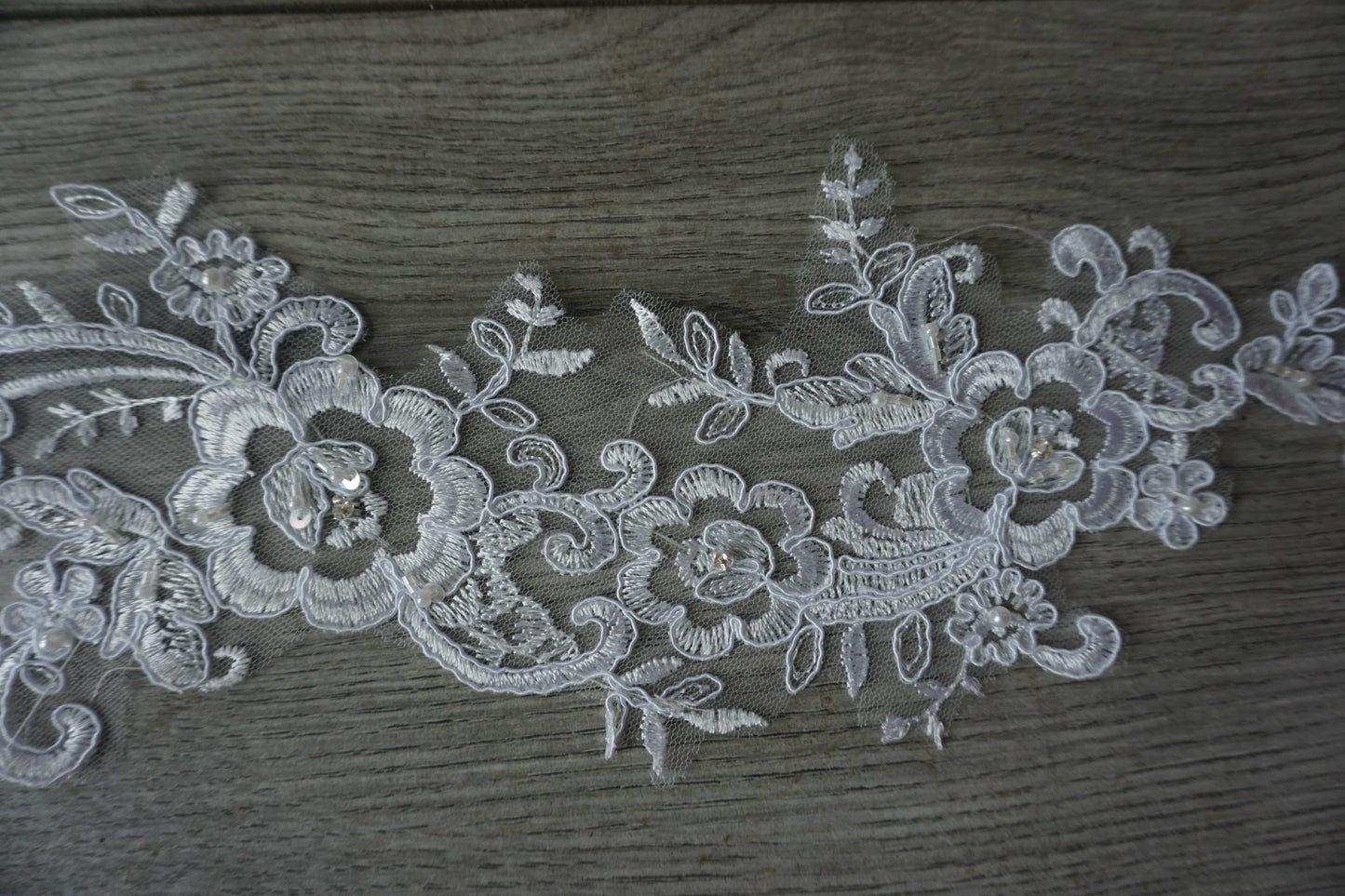 White Beaded Floral Lace Appliqué