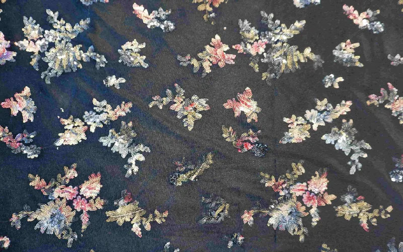 Black Velvet with Floral Sequin Design.