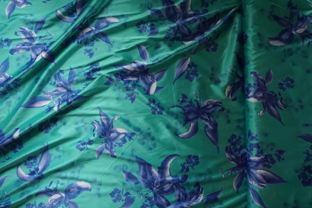 Jade green & blue floral Silky Satin