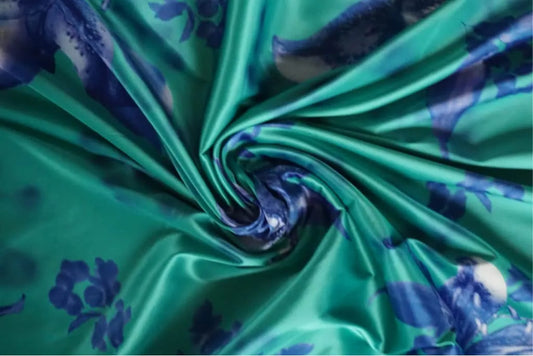 Jade green & blue floral Silky Satin