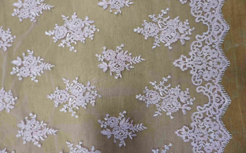 Pink & Blue Floral Lace With A Scalloped Edge