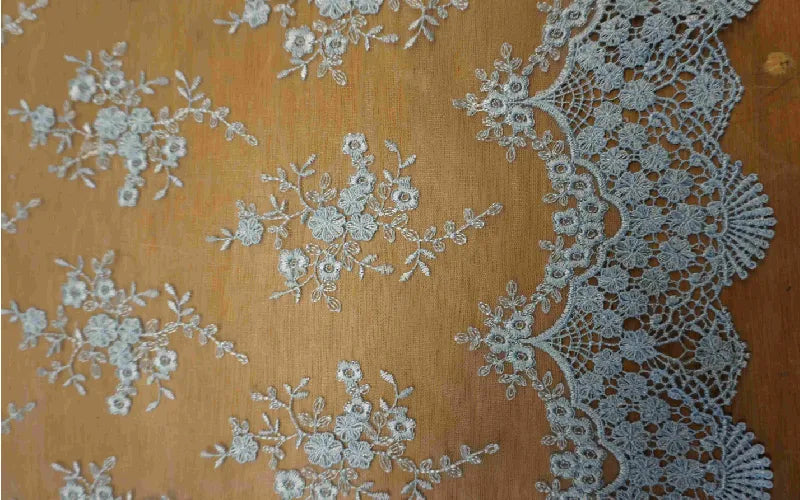 Pink & Blue Floral Lace With A Scalloped Edge