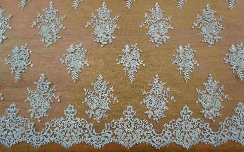 Pink & Blue Floral Lace With A Scalloped Edge
