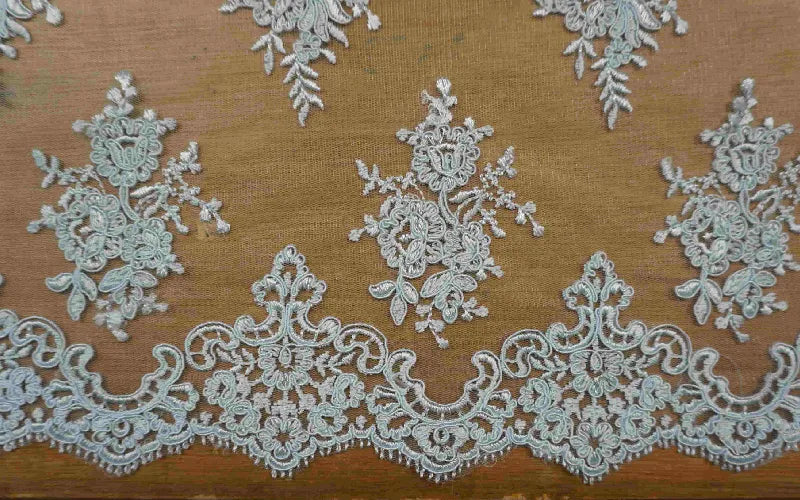 Pink & Blue Floral Lace With A Scalloped Edge