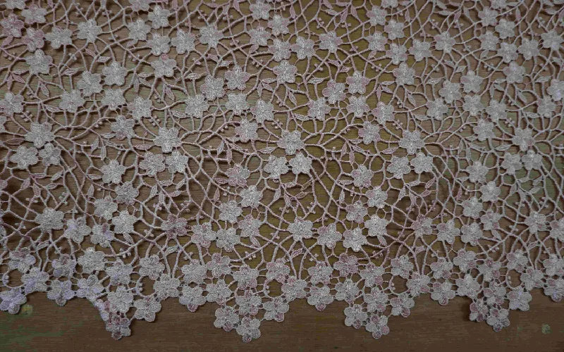 Floral Scallop Edged Lace Ivory & Pink