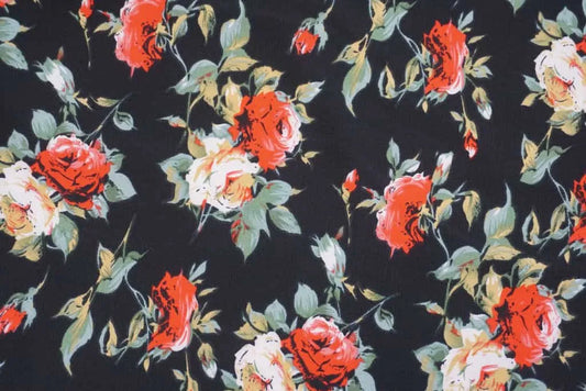 Red & Ivory Floral Print Jersey 
