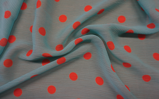 Orange & Blue Polka Dot Chiffon