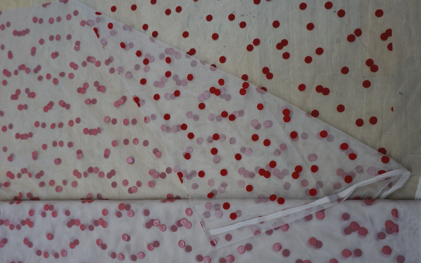 Red Velvet Polka Dots on White Tulle